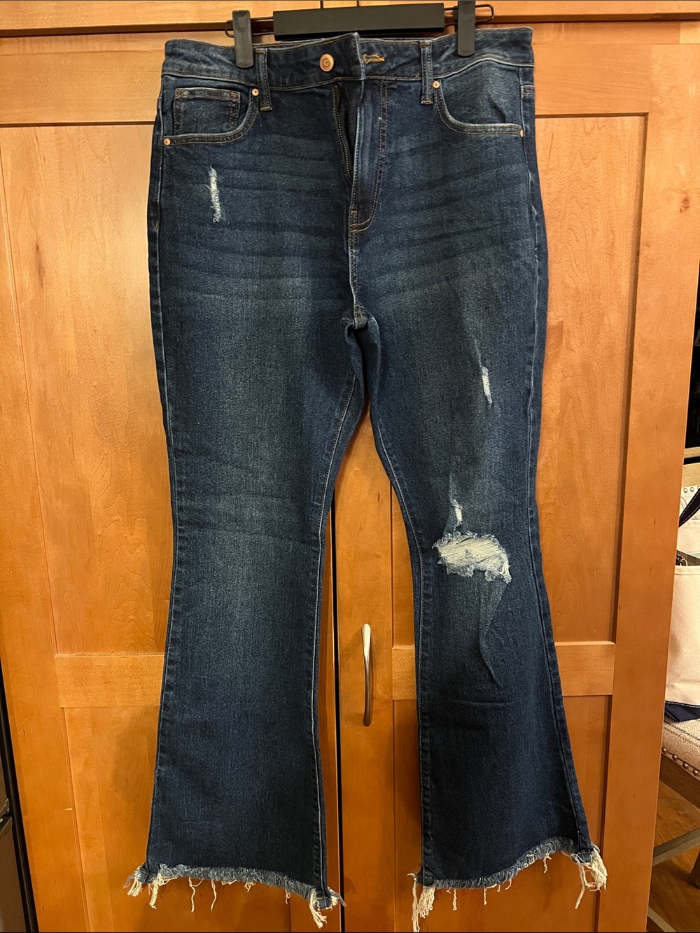 No Boundaries Dark Blue Distressed Flare Jeans